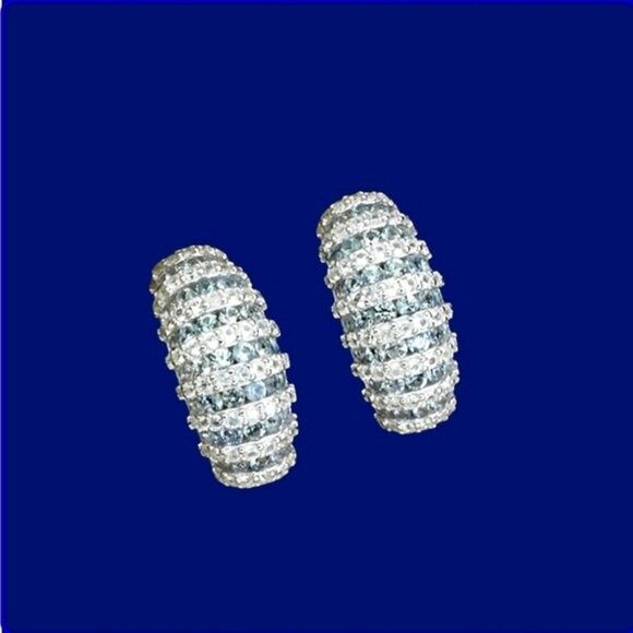 925 Sterling Silver Earrings with Natural Sapphire & White Topaz Gemstone - Picture 6 of 6